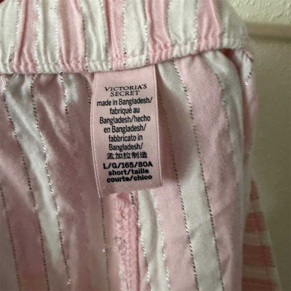 Victoria's Secret Pajama Pants Womens L Pink & White Striped Glitter Short - Picture 4 of 4
